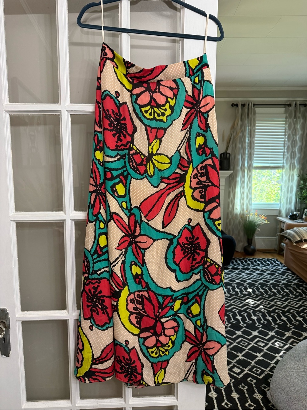 Judith March Coral, Teal & Black Printed Long Skirt